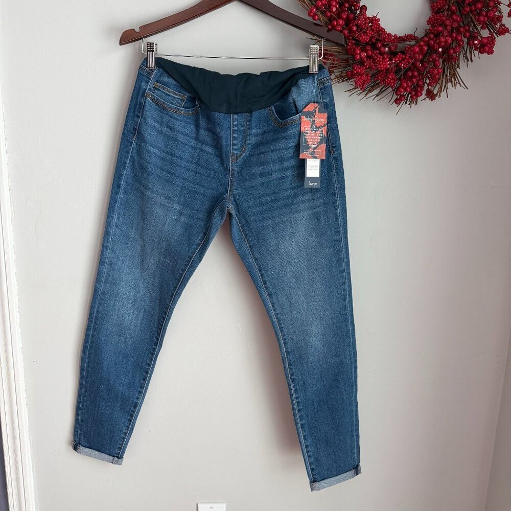 Indigo Poppy Maternity Skinny Cuffed Jeans LARGE in Blue Wash